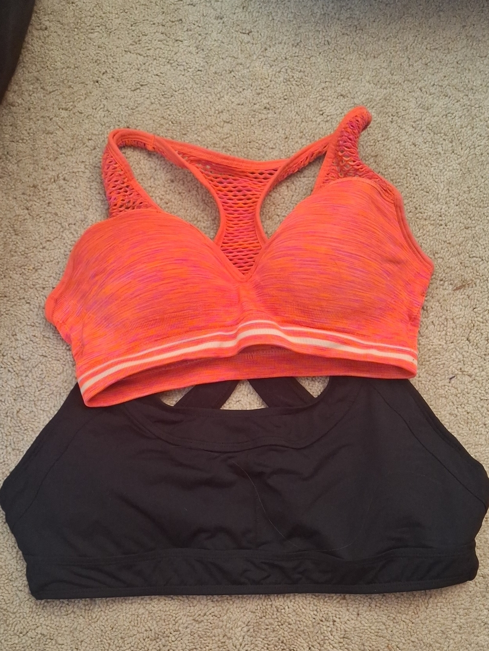 Athleta Black Racerback And Victoria's Secret Neon Pink Orange Sports Bras